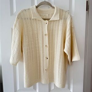 Light Cream Pointelle Knit Button-Front Sweater Set
